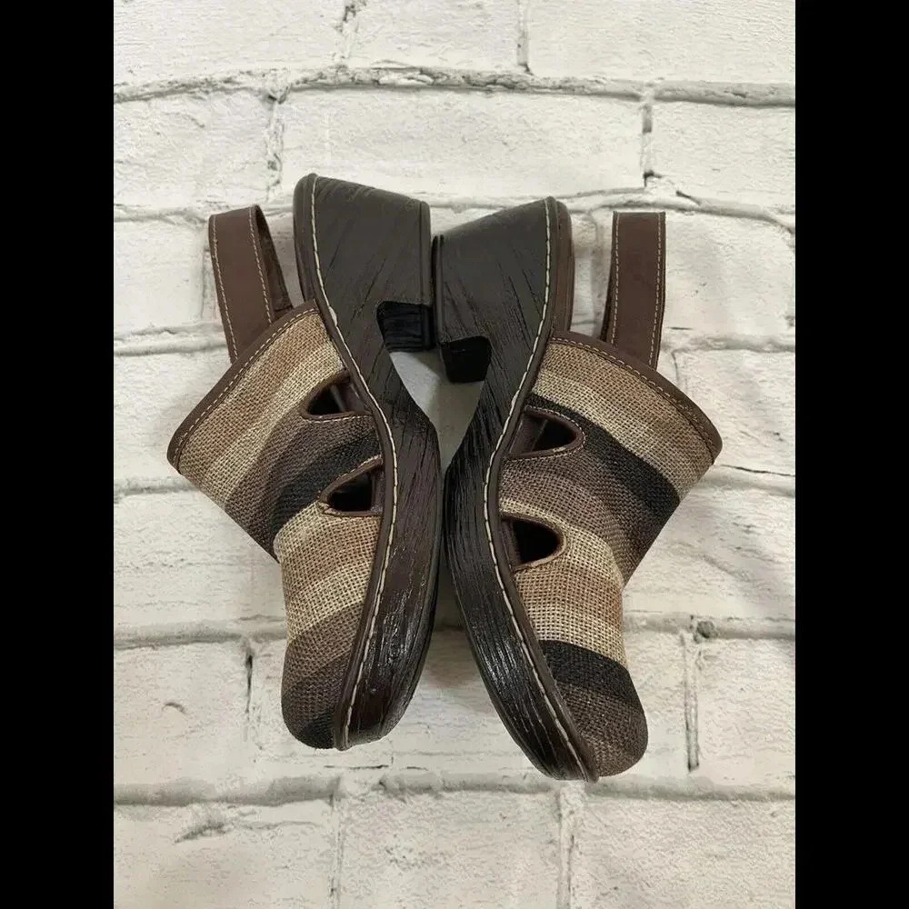 Born Concept Clogs Womens 7M Brown Lyza Stripe Slingback Slip On Block Canvas - Picture 3 of 6